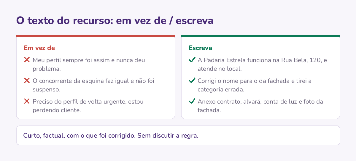 Três frases que afundam o recurso, lado a lado com as três que o analista precisa ler.